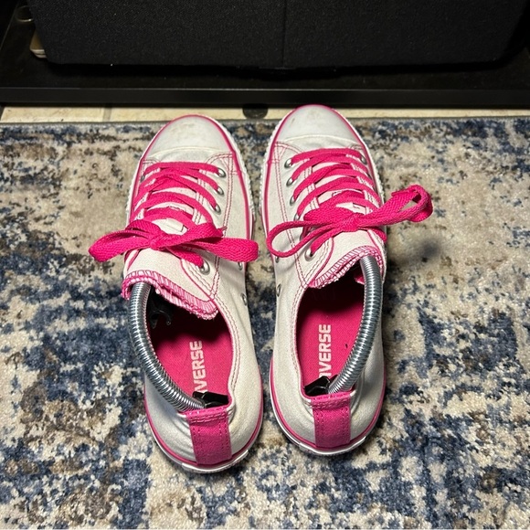 Converse Chuck Taylor All Star Double Tongue White & Pink Stitched Sneakers 8 - Picture 6 of 11